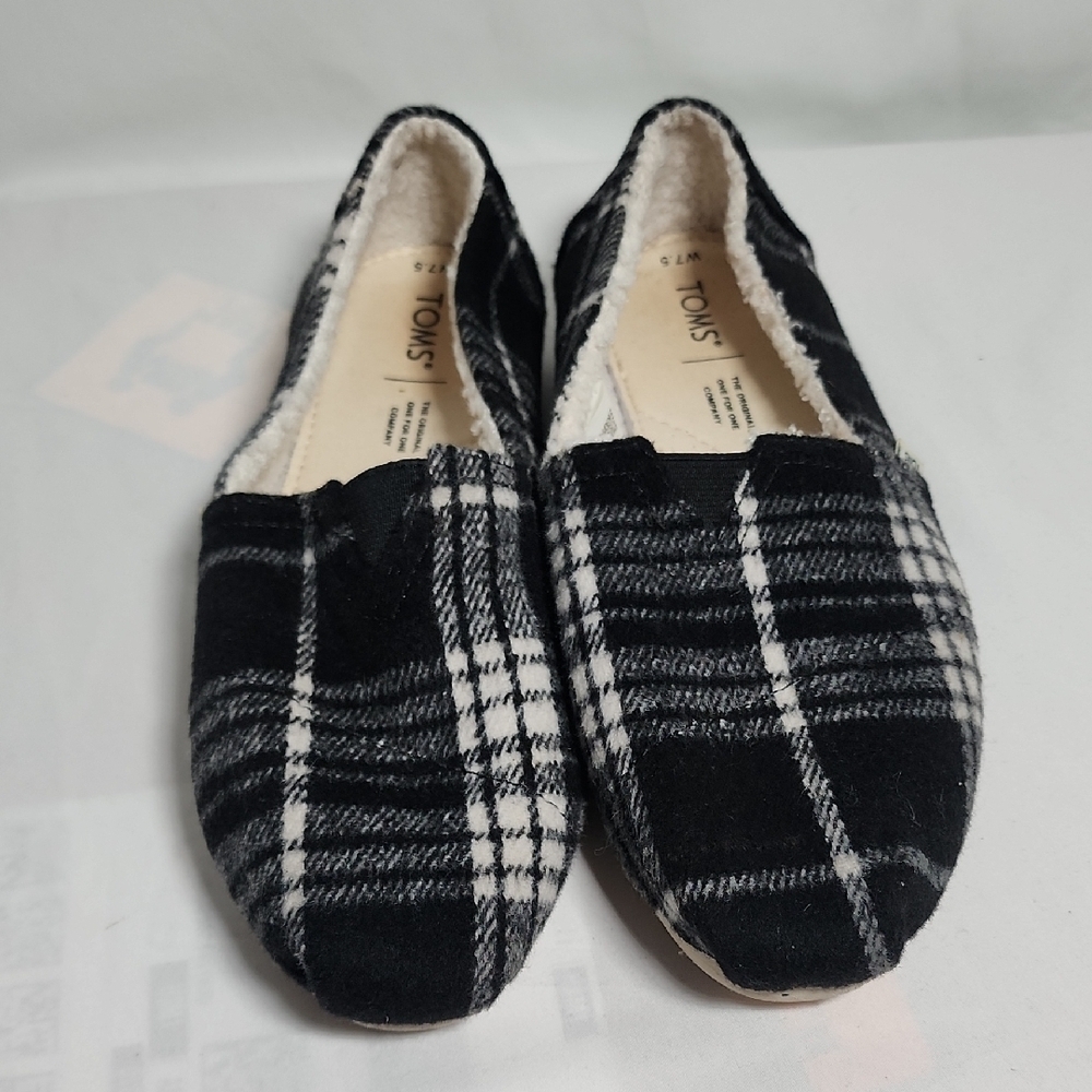 Toms Black and White Checkered Loafers